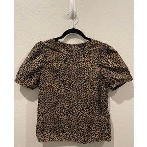 J.CREW Puff Sleeve Top Leopard Print Poplin